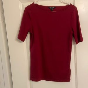 Ralph Lauren mid sleeve, boat neck, maroon top